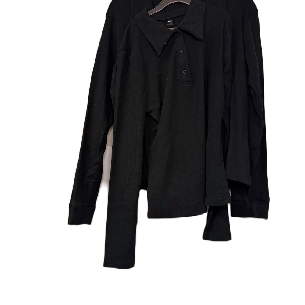Women’s set of 2 ribbed Black Polo Shirt with Long Sleeves xl
